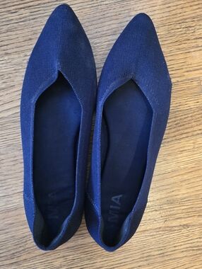 MIA Navy Blue Pointed Knit Ballet Flats